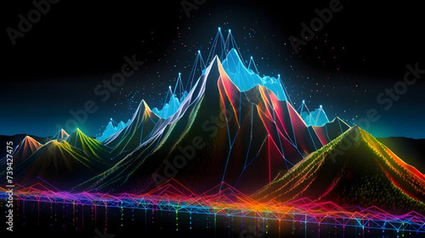 Fototapeta Mountain with glowing lines on the black background