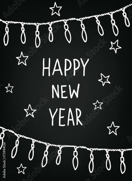 Fototapeta Hand drawn New Year sketch, blackboard