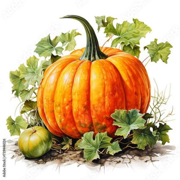 Obraz pumpkin with leaves on white background
