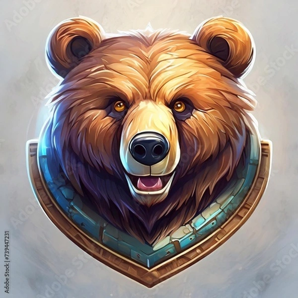 Obraz Grizzly head, bear logo 3d