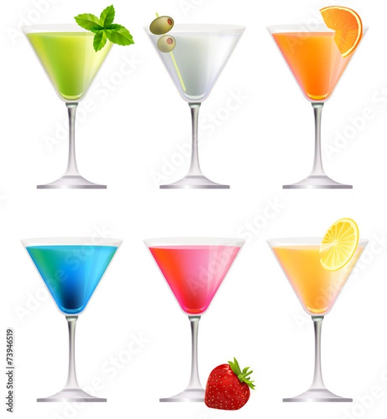 Obraz Set with detailed cocktails on white.