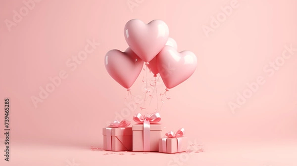 Fototapeta Valentines Day Present with heart shaped balloons