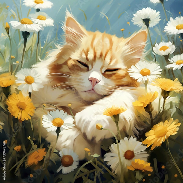 Obraz cat on flowers