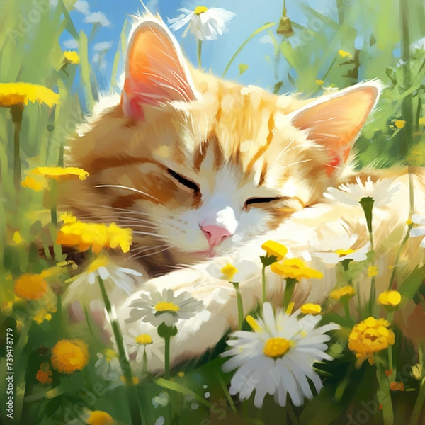 Obraz cat and flowers