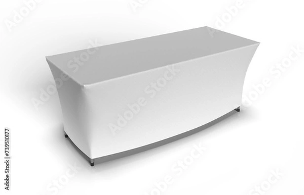 Fototapeta White Stretch Tablecloth fitted to a Trestle Table and isolated. 3D Render Illustration for mockups. Transparent Background.