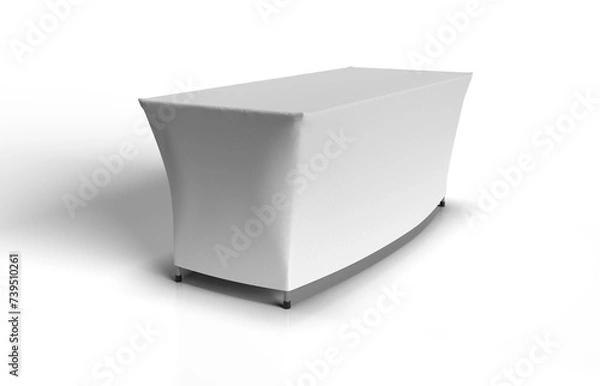 Fototapeta White Stretch Tablecloth fitted to a Trestle Table and isolated. 3D Render Illustration for mockups. Transparent Background.