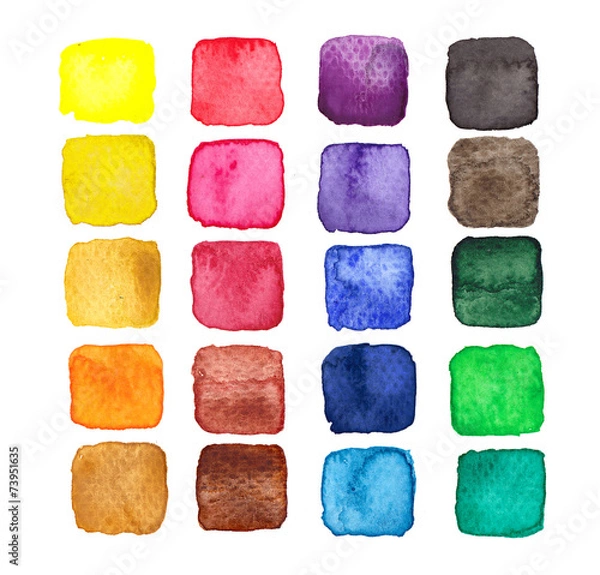 Obraz Zestaw kolorowych kwadratów akwarela