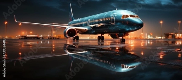 Obraz the runway guides the plane, a beacon in the night directing