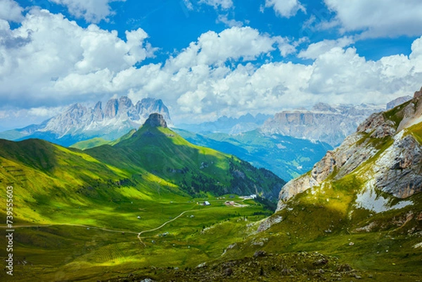 Fototapeta landscape with mountains, hills and clouds