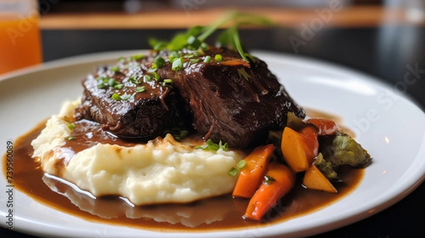 Obraz Braised beef short ribs on mashed potatoes