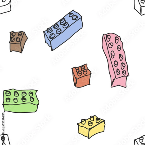 Fototapeta Seamless pattern, and depicting the details of a children's construction set.