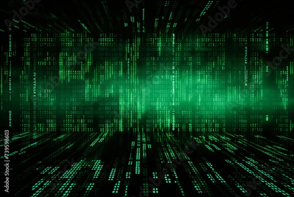 Obraz Dynamic Digital Data Stream - Abstract Green Computer Background