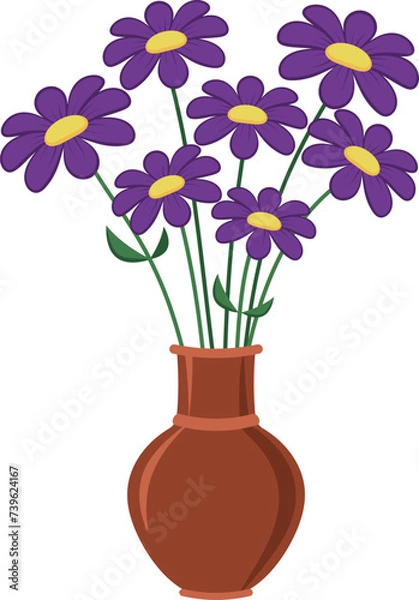 Fototapeta Vector bouquet of daisies in a vase. Illustration in flat style.