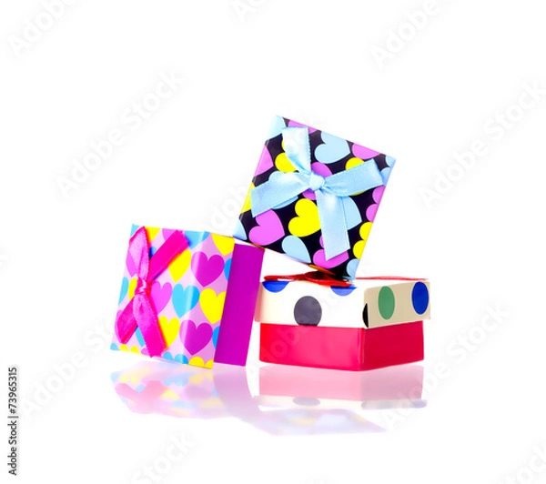 Fototapeta Pile of gift boxes isolated on white background
