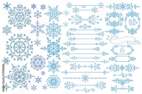 Obraz Snowflake,Border,frame set.Winter doodles decor