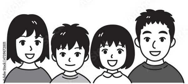 Fototapeta 四人家族　白黒
