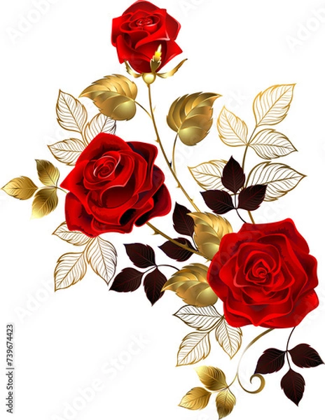Obraz red gold flower roses
