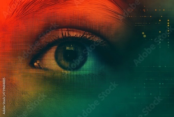 Fototapeta Pixelated Vision: Woman's Eye with Digital Grid Overlay