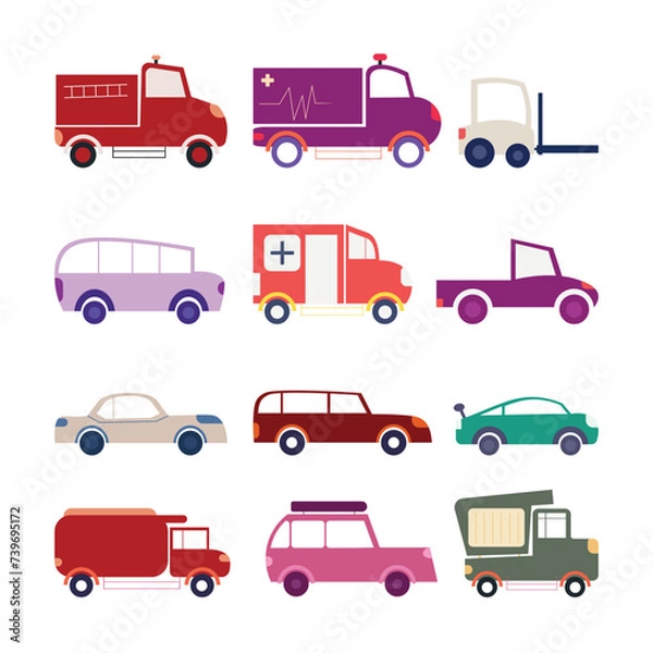 Fototapeta Unique Car With Cartoon Style Design Set