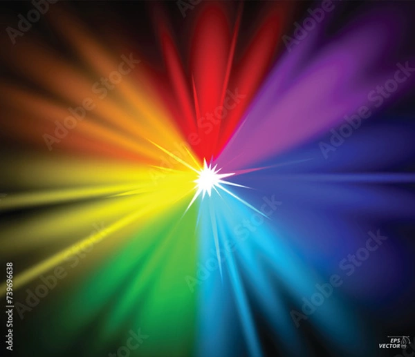 Fototapeta Colorful glowing bright light background or rainbow shining star sparkling concept. 3D Illustration