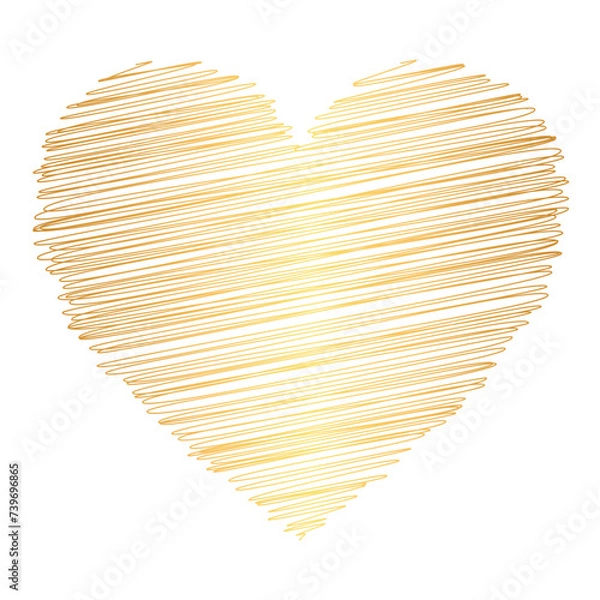 Fototapeta Heart shape scribbled with gold lines. Vector element illustration.