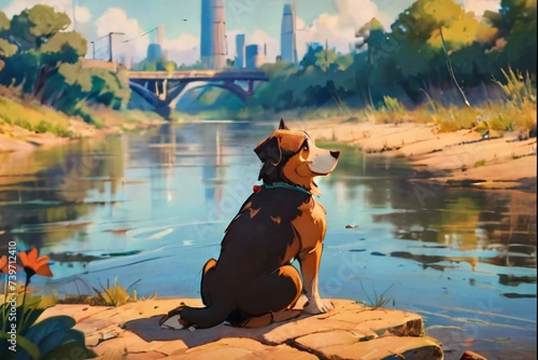 Obraz dog on the lake.
Generative AI