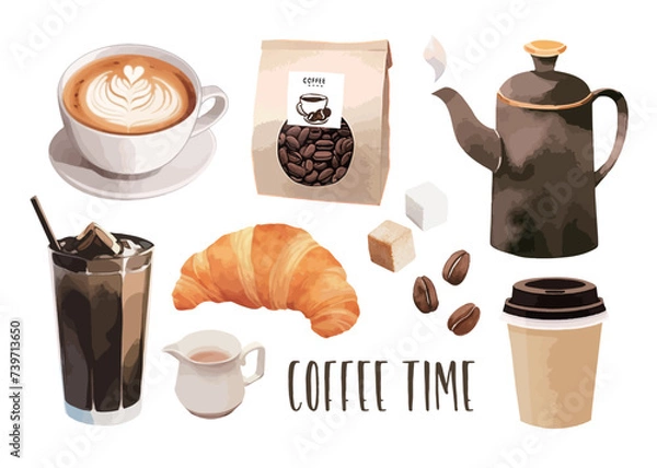 Obraz 水彩で描いたコーヒーのイラスト