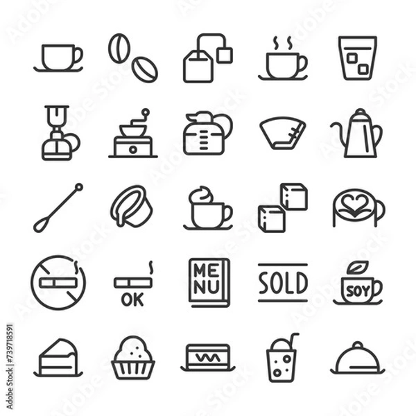 Fototapeta 喫茶店 カフェ 飲食店 アイコン セット