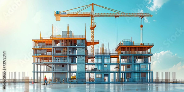 Obraz Crane and building construction site