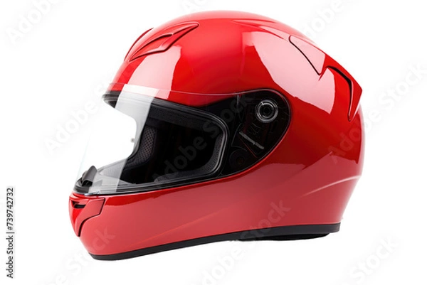 Fototapeta Red Helmet. A photograph featuring a red helmet displayed prominently. on a White or Clear Surface PNG Transparent Background.