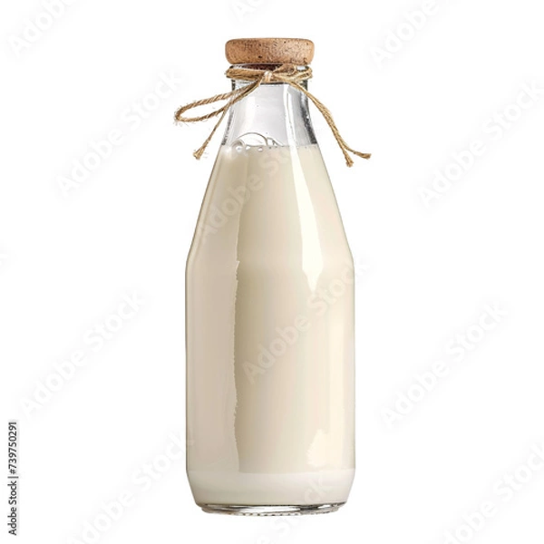 Obraz A bottle of fresh milk with a wood stopper lid on an isolated background 