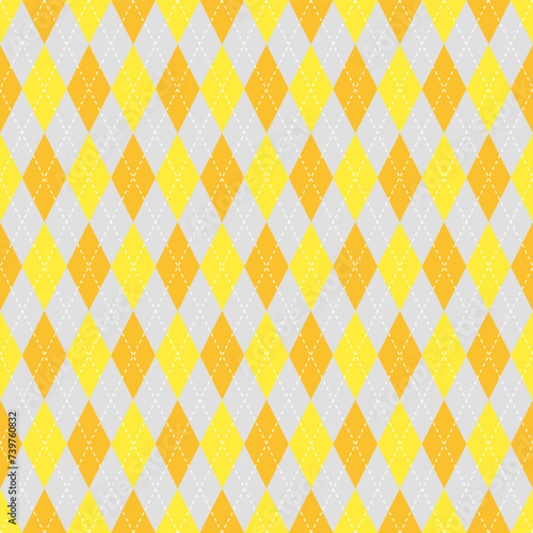 Obraz Yellow argyle pattern. Argyle vector pattern. Argyle pattern. Seamless geometric pattern for clothing, wrapping paper, backdrop, background, gift card, sweater.
