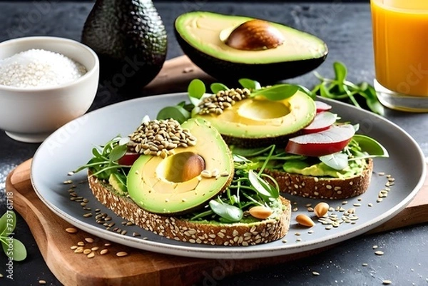 Obraz Avocado toast for breakfast or lunch with rye toast