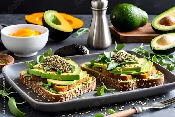 Obraz Avocado toast for breakfast or lunch with rye toast