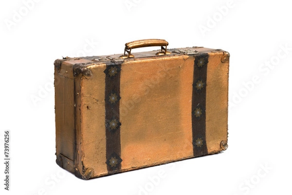 Fototapeta Vintage brown suitcase on white background