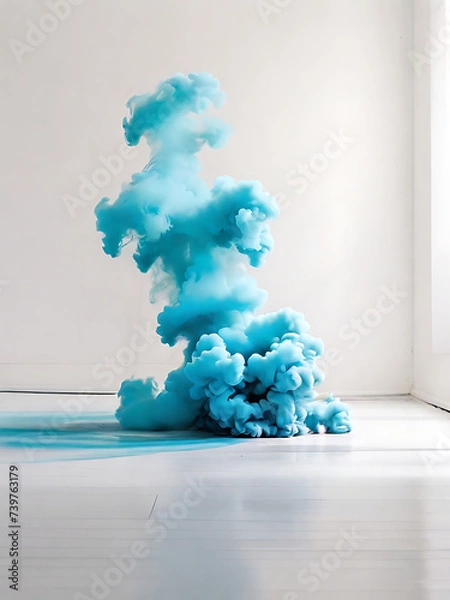 Obraz White background white floor with blue smoke