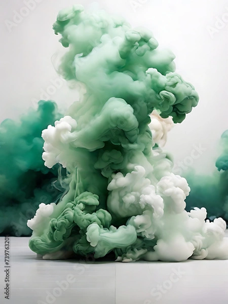 Obraz White background white floor with green smoke