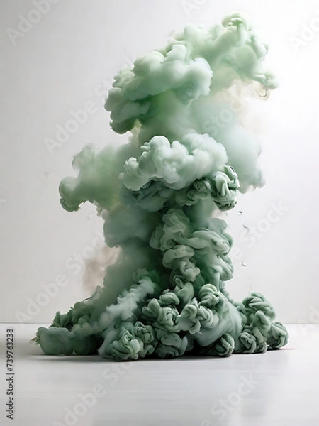 Obraz White background white floor with green smoke
