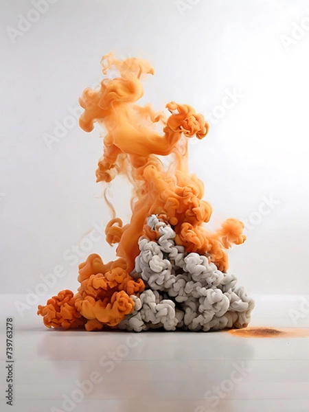 Obraz White background white floor with orange smoke