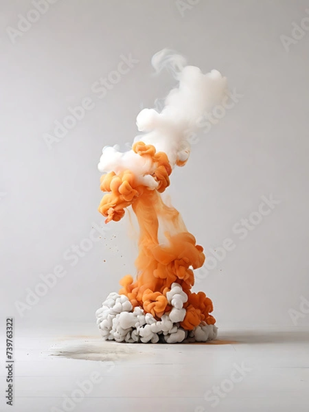 Obraz White background white floor with orange smoke