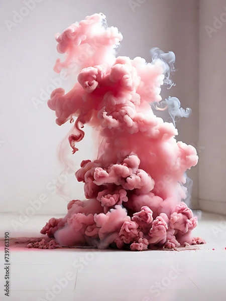 Obraz White background white floor with pink smoke