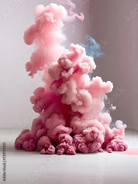 Obraz White background white floor with pink smoke