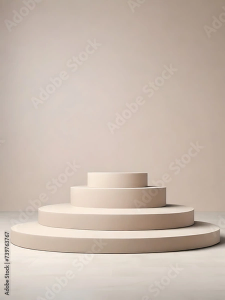 Obraz Brown natural podium product display platform 3d background abstract shadow light concept on cosmetic scene presentation stage mockup or empty beige stone pedestal beauty advertising stand backdrop.