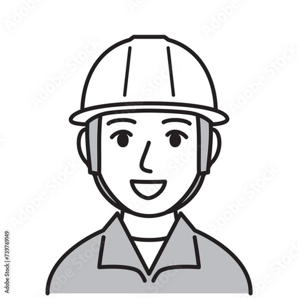 Fototapeta ヘルメットをかぶった男性　白黒
