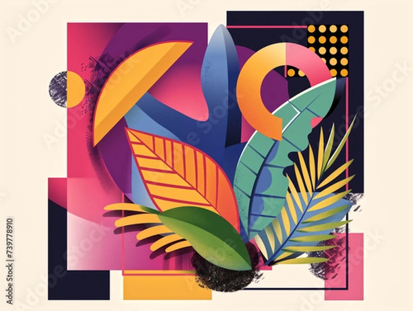 Obraz Bauhaus Blossoms, Abstract Leaf Flat Illustration