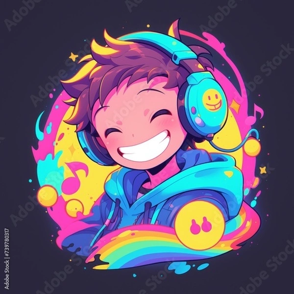 Fototapeta Rainbow young gay avatar, happy smiling, luxury modern logo in vector flat style