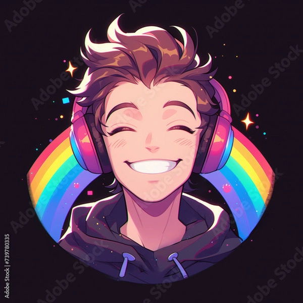 Fototapeta Rainbow young gay avatar, happy smiling, luxury modern logo in vector flat style