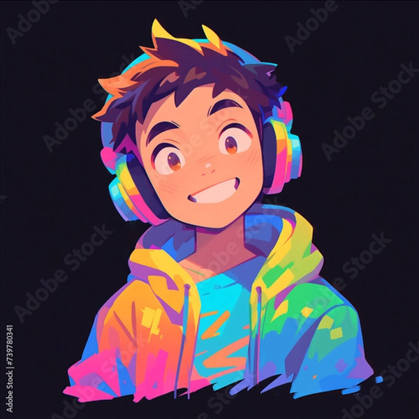 Fototapeta Rainbow young gay avatar, happy smiling, luxury modern logo in vector flat style