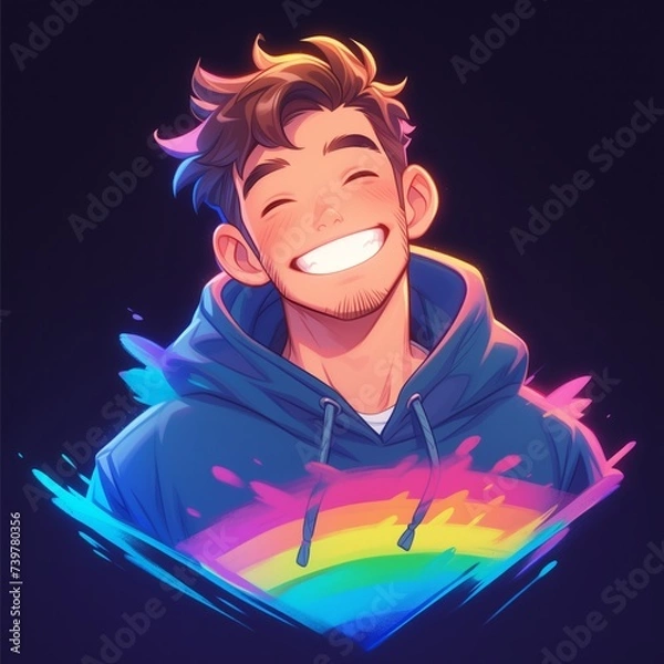 Fototapeta Rainbow young gay avatar, happy smiling, luxury modern logo in vector flat style