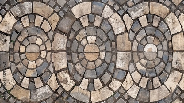 Fototapeta church floor different pattern , gothic cobblestone floor, top view, texture